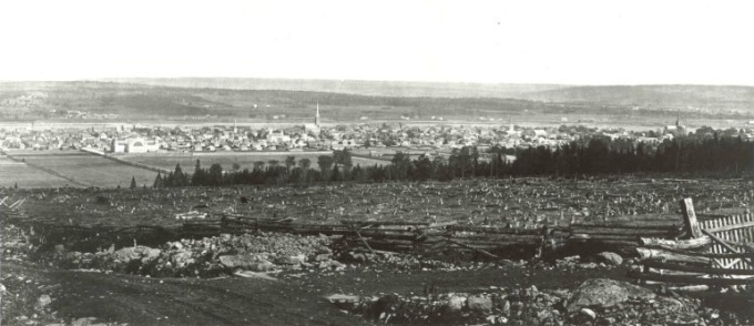 View of Fredericton ca. 1875 from the hillside south of town